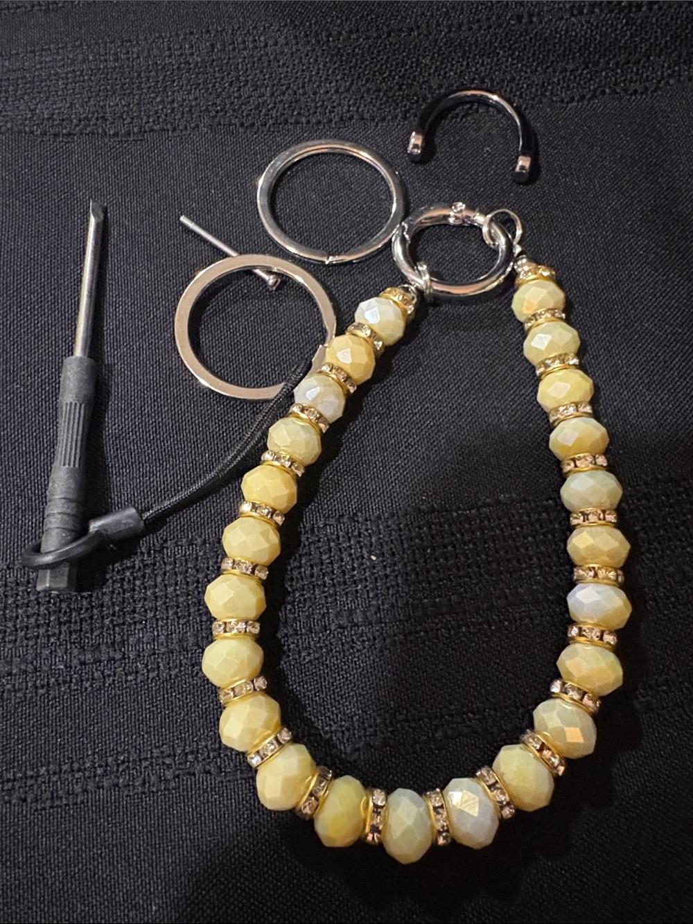 Yellow Beaded Stretch Key Chain with Gold Accents